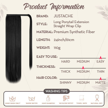 Snugvego Long Ponytail Extension Straight Wrap Clip